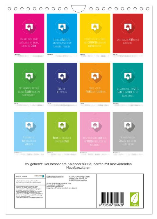 Produktbild: vollgeherzt: Der besondere Kalender f&uuml;r Bauherren mit motivierenden Hausbauzitaten (Wandkalender 2026 DIN A4 hoch), CALVENDO Monatskalender
