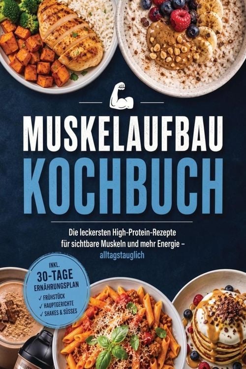 Produktbild: Muskelaufbau Kochbuch: Die leckersten High-Protein-Rezepte f&uuml;r sichtbare Muskeln und mehr Energie - alltagstauglich - inkl. 30-Tage-Ern&auml;hrungsplan, Fr&uuml;hst&uuml;ck, Hauptgerichte, Shakes & S&uuml;&szlig;es
