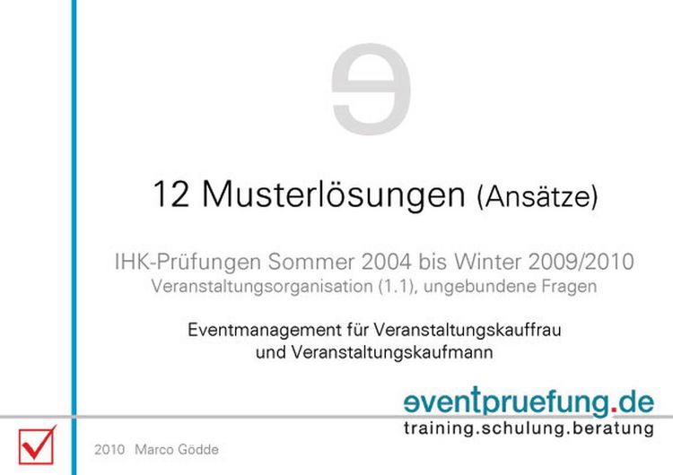 Produktbild: 12 Musterl&ouml;sungen (Ans&auml;tze) Eventmanagement f&uuml;r Veranstaltungskauffrau und Veranstaltungskaufmann