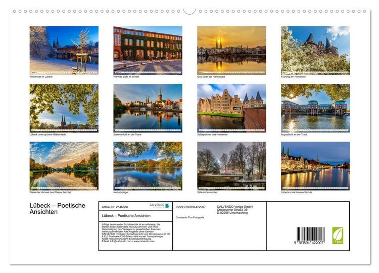 Produktbild: L&uuml;beck &ndash; Poetische Ansichten (hochwertiger Premium Wandkalender 2027 DIN A2 quer), Kunstdruck in Hochglanz