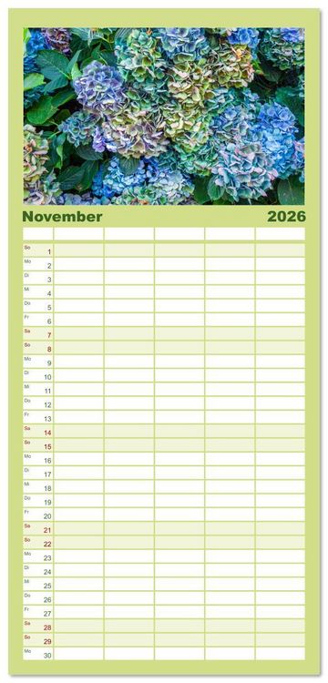Produktbild: Familienplaner 2026 - Ein Hortensientraum mit 5 Spalten (Wandkalender, 21 x 45 cm) CALVENDO