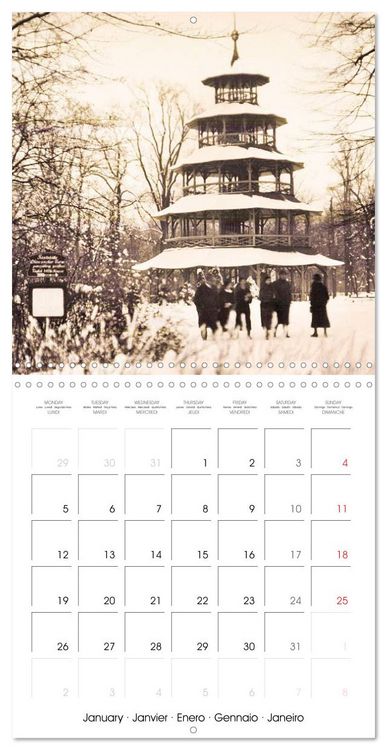 Produktbild: Promenade &agrave; travers Munich : Cartes postales historiques de la ville (Calendrier mural carr&eacute; 2026 30x30 cm) Calendrier double avec une page pour vos prises de notes