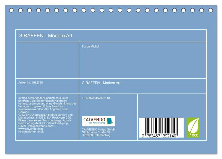 Produktbild: GIRAFFEN - Modern Art (Tischkalender 2026 DIN A5 quer), CALVENDO Monatskalender
