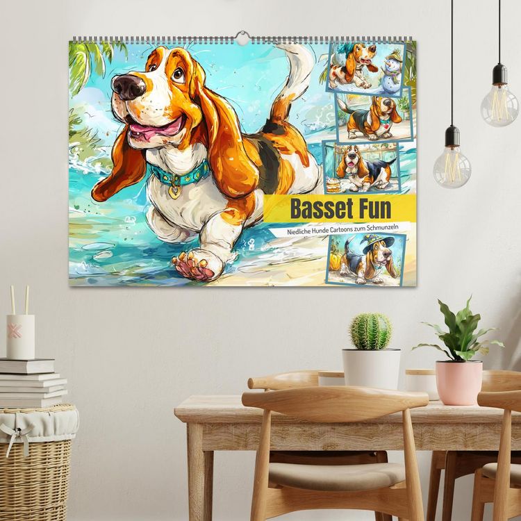 Produktbild: Basset Fun. Niedliche Hunde Cartoons zum Schmunzeln (Wandkalender 2026 DIN A2 quer), CALVENDO Monatskalender