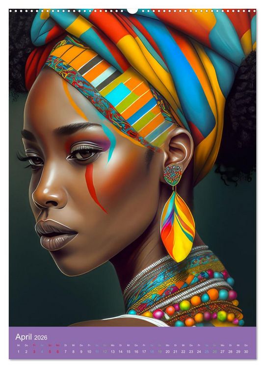 Produktbild: Afrikanische Frauen - Portraits im Stil der afrikanischen Kultur (Wandkalender 2026 DIN A2 hoch), CALVENDO Monatskalender