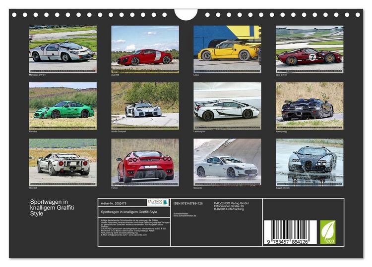 Produktbild: Sportwagen in knalligem Graffiti Style (Wandkalender 2026 DIN A4 quer), CALVENDO Monatskalender