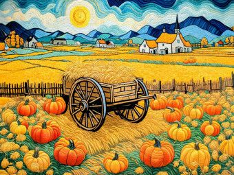 Produktbild: CALVENDO Puzzle K&uuml;rbisse und Heuwagen in goldener Herbstlandschaft | 1000 Teile Lege-Gr&ouml;&szlig;e 64x48cm Foto-Puzzle f&uuml;r gl&uuml;ckliche Stunden