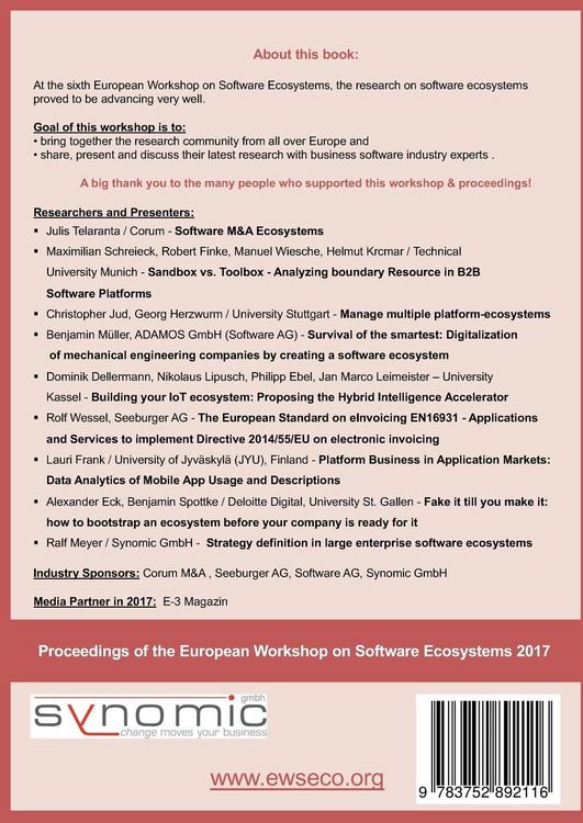 Produktbild: Proceedings of the European Workshop on Software Ecosystems 2017