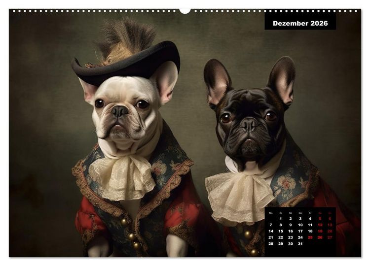 Produktbild: Franz&ouml;sische Bulldogge KI Digiart (hochwertiger Premium Wandkalender 2026 DIN A2 quer), Kunstdruck in Hochglanz