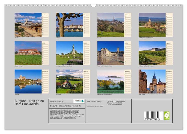 Produktbild: Burgund - Das gr&uuml;ne Herz Frankreichs (hochwertiger Premium Wandkalender 2026 DIN A2 quer), Kunstdruck in Hochglanz