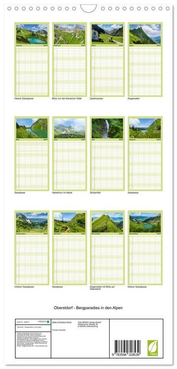 Produktbild: Familienplaner 2027 - Oberstdorf - Bergparadies in den Alpen mit 5 Spalten (Wandkalender, 21 x 45 cm) CALVENDO