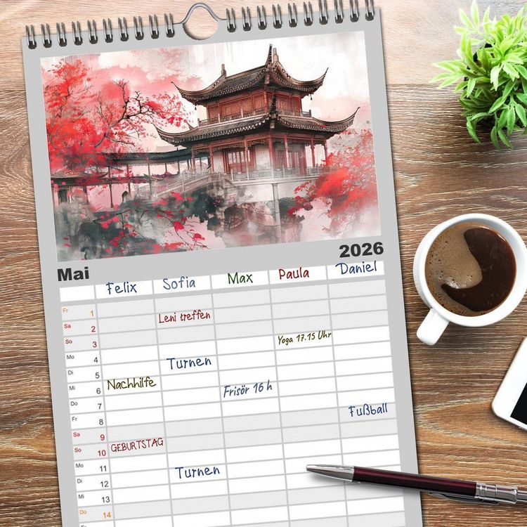 Produktbild: Familienplaner 2026 - Die Essenz von China - Chinesische Landschaften und Symbole in Harmonie mit 5 Spalten (Wandkalender, 21 x 45 cm) CALVENDO