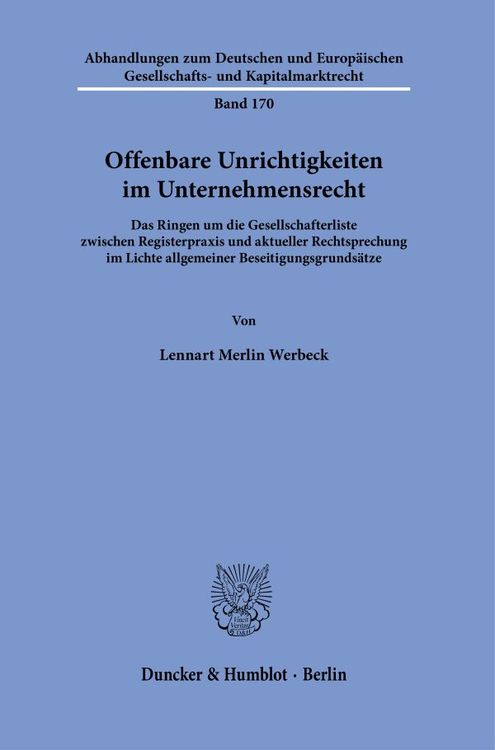 Produktbild: Offenbare Unrichtigkeiten im Unternehmensrecht.