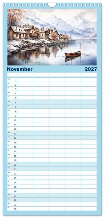 Produktbild: Familienplaner 2027 - S&uuml;dalpines Flair - Seen, Berge und Fantasiest&auml;dte mit 5 Spalten (Wandkalender, 21 x 45 cm) CALVENDO
