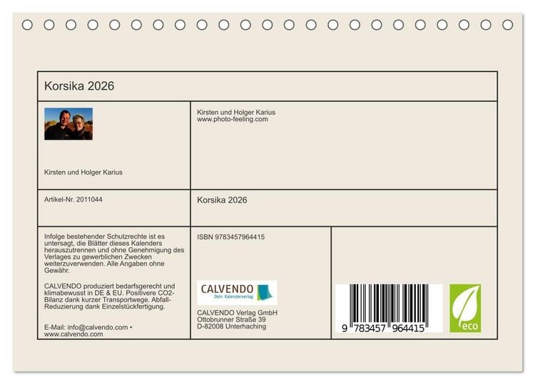 Produktbild: Korsika 2026 (Tischkalender 2026 DIN A5 quer), CALVENDO Monatskalender