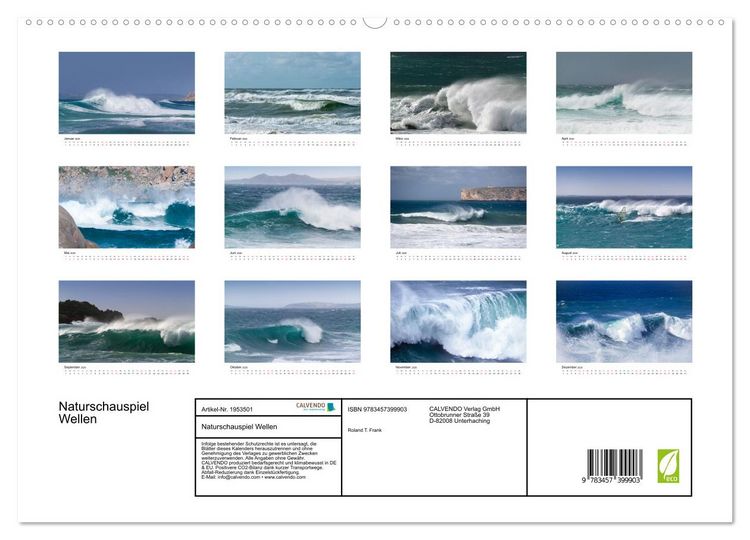 Produktbild: Naturschauspiel Wellen (hochwertiger Premium Wandkalender 2026 DIN A2 quer), Kunstdruck in Hochglanz