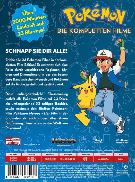 Produktbild: Pok&eacute;mon - Die kompletten Filme - Alle 23 Filme in einer Box - LImited Edition [23 BRs]
