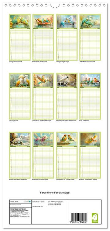 Produktbild: Familienplaner 2026 - Farbenfrohe Fantasiev&ouml;gel mit 5 Spalten (Wandkalender, 21 x 45 cm) CALVENDO