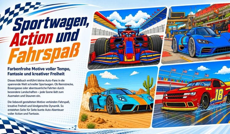 Produktbild: Auto Malbuch f&uuml;r Kinder ab 6 Jahren - Coole Sportwagen