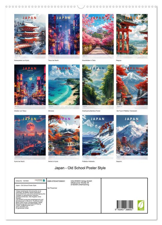 Produktbild: Japan - Old School Poster Style (hochwertiger Premium Wandkalender 2026 DIN A2 hoch), Kunstdruck in Hochglanz