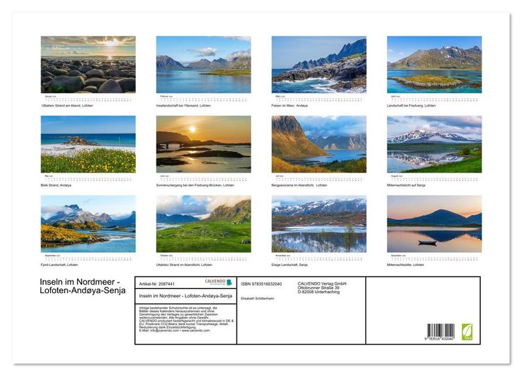 Produktbild: Inseln im Nordmeer - Lofoten-And&oslash;ya-Senja (Wandkalender 2026 DIN A2 quer), CALVENDO Monatskalender