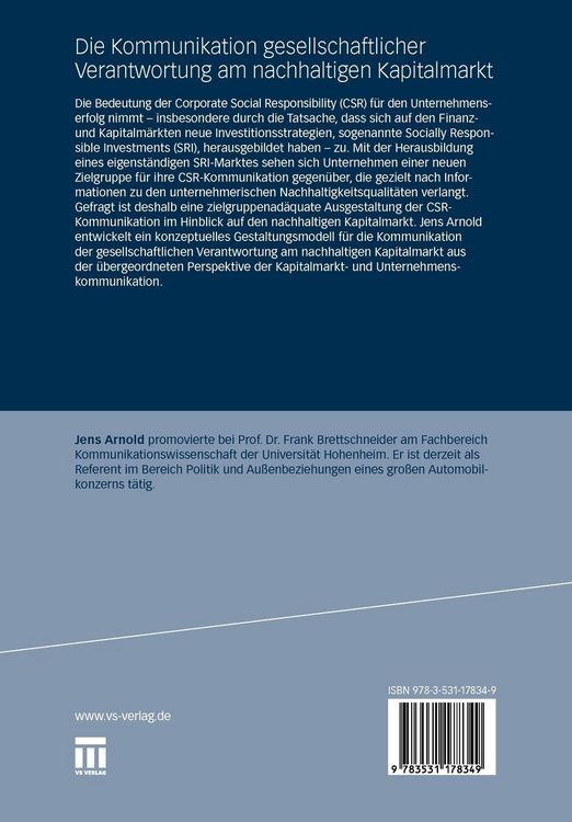 Produktbild: Die Kommunikation gesellschaftlicher Verantwortung am nachhaltigen Kapitalmarkt
