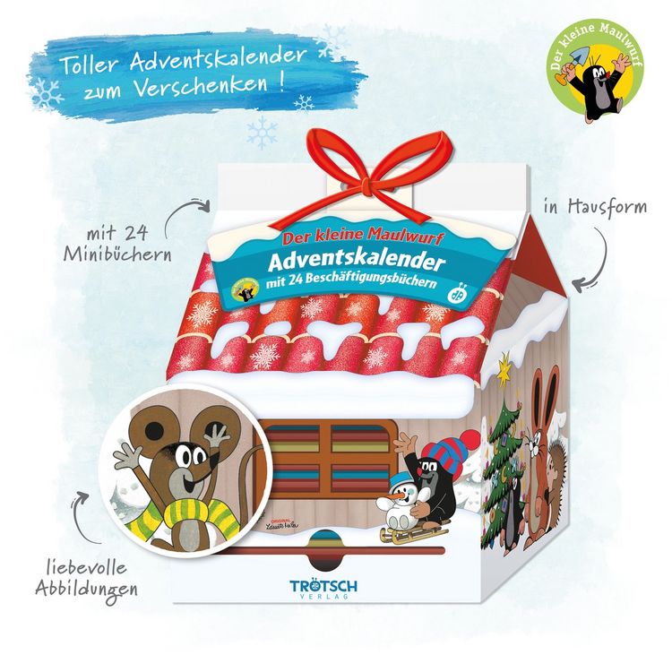 Produktbild: TR&Ouml;TSCH &ndash; Adventskalender Haus "Der kleine Maulwurf " | Weihnachtskalender mit 24 kleinen Besch&auml;ftigungsb&uuml;chern