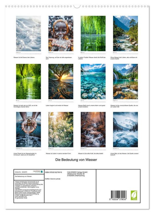 Produktbild: Die Bedeutung von Wasser (hochwertiger Premium Wandkalender 2026 DIN A2 hoch), Kunstdruck in Hochglanz