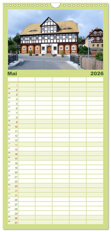 Produktbild: Familienplaner 2026 - Umgebindeh&auml;user in der Oberlausitz mit 5 Spalten (Wandkalender, 21 x 45 cm) CALVENDO