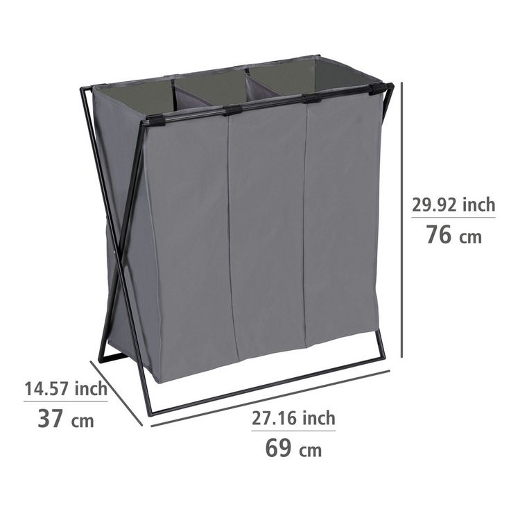 Produktbild: W&auml;schesammler Mod. Trio XL Grau, mit drei F&auml;chern