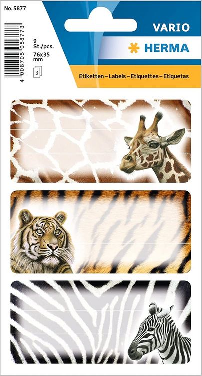 Produktbild: HERMA Schuletiketten Afrikanische Tiere 9er Set