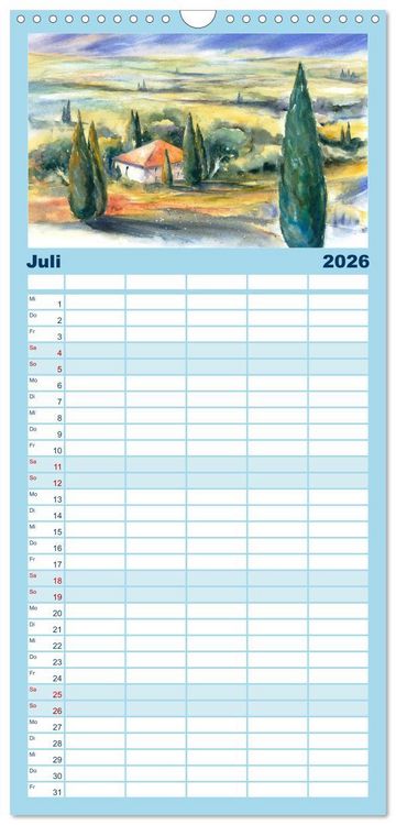 Produktbild: Familienplaner 2026 - Toskana Aquarelle mit 5 Spalten (Wandkalender, 21 x 45 cm) CALVENDO