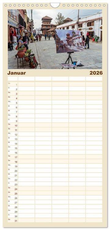 Produktbild: Familienplaner 2026 - K&ouml;nigsst&auml;tte im Kathmandutal mit 5 Spalten (Wandkalender, 21 x 45 cm) CALVENDO
