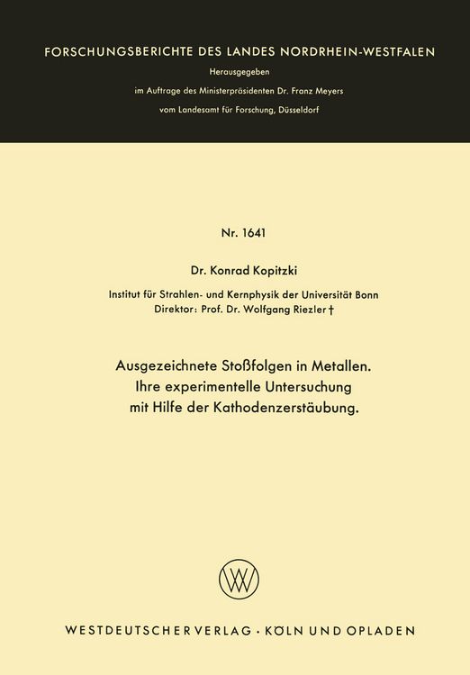 Produktbild: Ausgezeichnete Sto&szlig;folgen in Metallen. Ihre experimentelle Untersuchung mit Hilfe der Kathodenzerst&auml;ubung