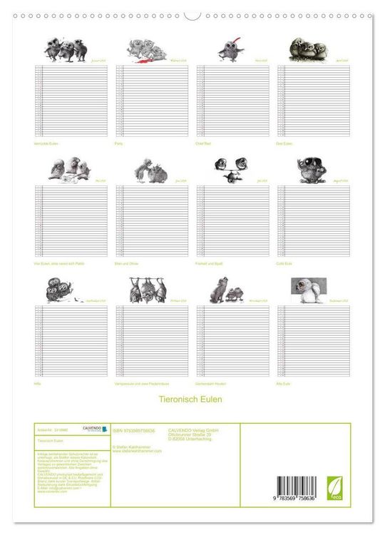 Produktbild: Tieronisch Eulen (hochwertiger Premium Wandkalender 2027 DIN A2 hoch), Kunstdruck in Hochglanz