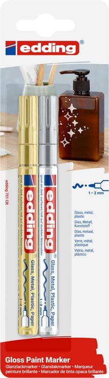 Produktbild: edding 751 Lackmarker medium, 2er Set gold/silber