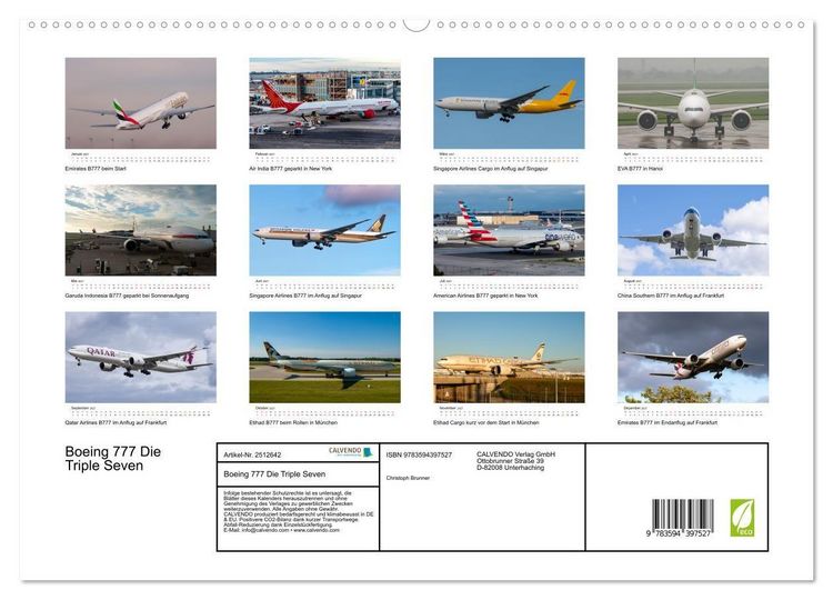 Produktbild: Boeing 777 Die Triple Seven (hochwertiger Premium Wandkalender 2027 DIN A2 quer), Kunstdruck in Hochglanz