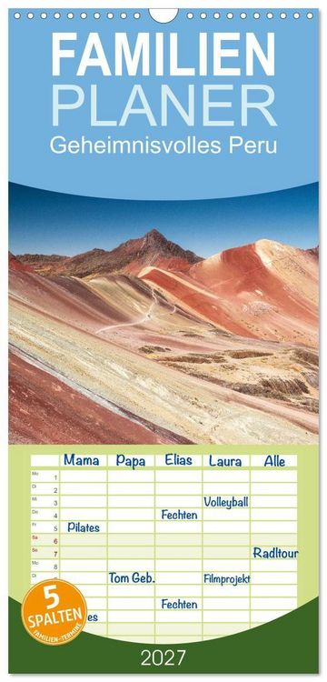 Produktbild: Familienplaner 2027 - Geheimnisvolles Peru mit 5 Spalten (Wandkalender, 21 x 45 cm) CALVENDO