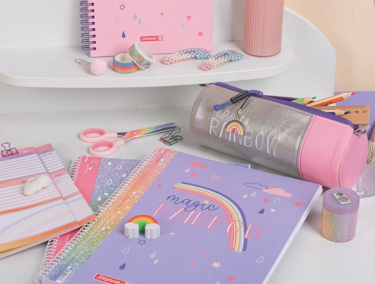 Produktbild: Brunnen Collegeblock Premium Magic Rainbow A4, Lineatur 27, 80 Blatt, violett/bunt