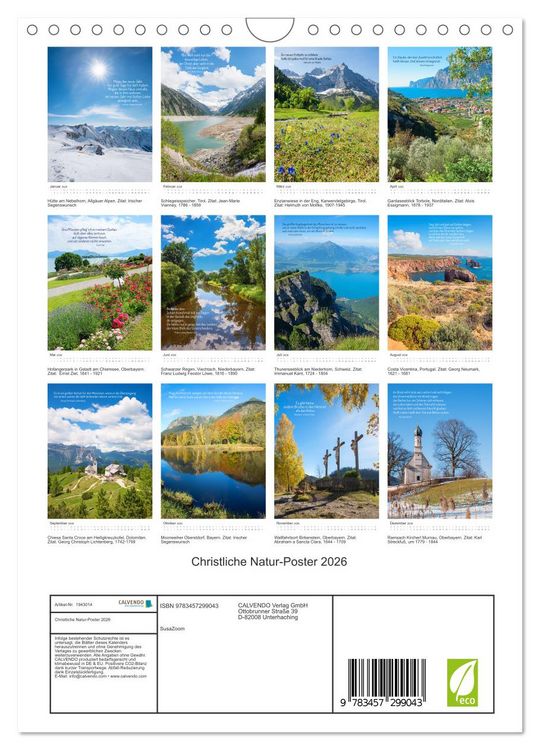 Produktbild: Christliche Natur-Poster 2026 (Wandkalender 2026 DIN A4 hoch), CALVENDO Monatskalender