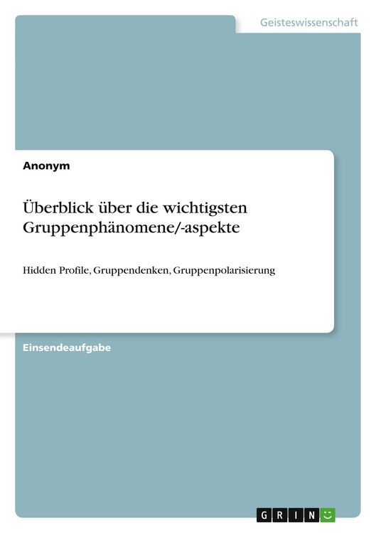 Produktbild: &Uuml;berblick &uuml;ber die wichtigsten Gruppenph&auml;nomene/-aspekte