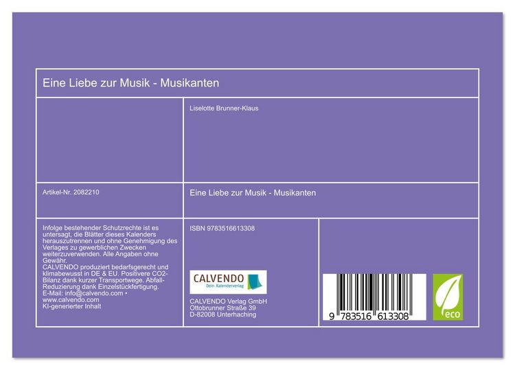Produktbild: Eine Liebe zur Musik - Musikanten (Tischkalender 2026 DIN A5 quer), CALVENDO Monatskalender