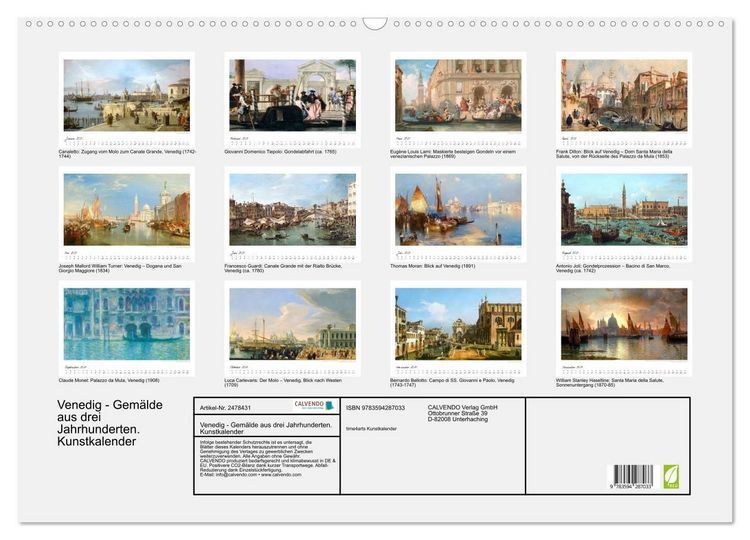 Produktbild: Venedig - Gem&auml;lde aus drei Jahrhunderten. Kunstkalender (Wandkalender 2027 DIN A2 quer), CALVENDO Monatskalender