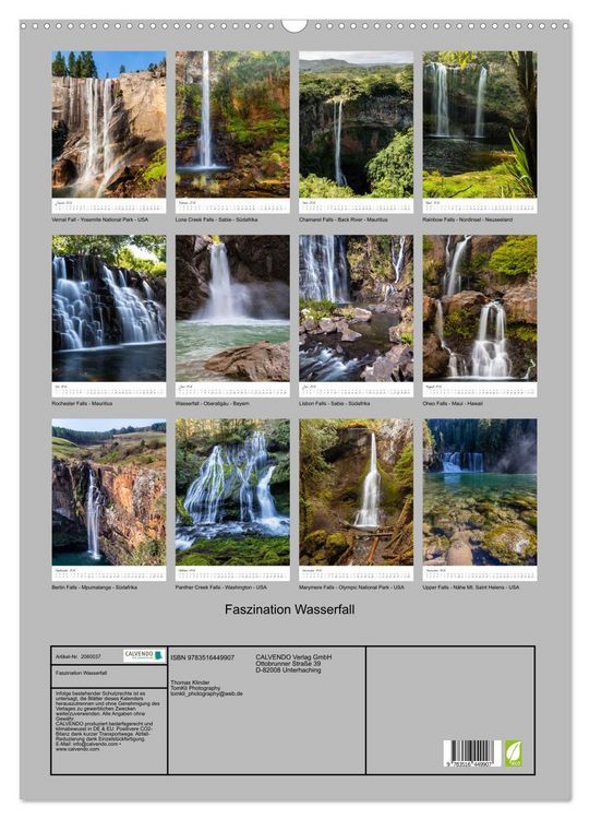 Produktbild: Faszination Wasserfall (Wandkalender 2026 DIN A2 hoch), CALVENDO Monatskalender