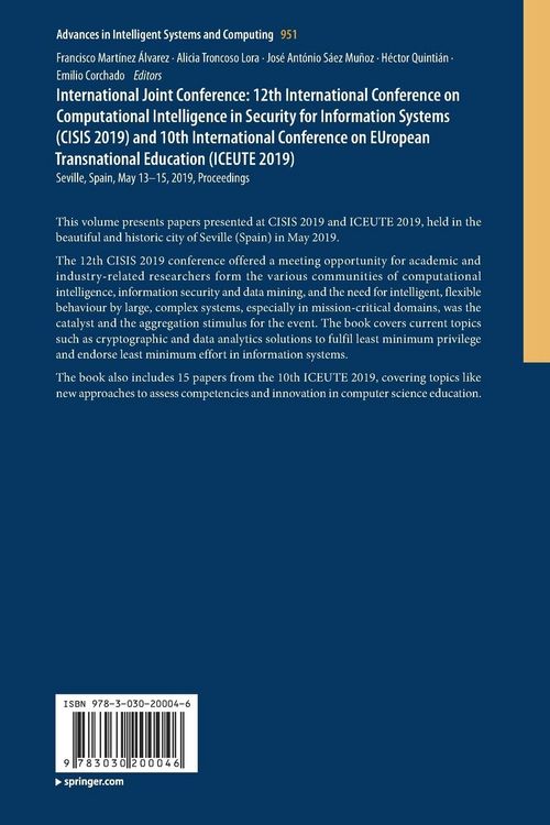 Produktbild: International Joint Conference: 12th International Conference on Computational Intelligence in Security for Information Systems (CISIS 2019) and 10th