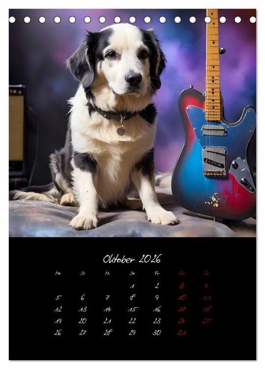 Produktbild: Gitarren und Hunde mit Herz (Tischkalender 2026 DIN A5 hoch), CALVENDO Monatskalender
