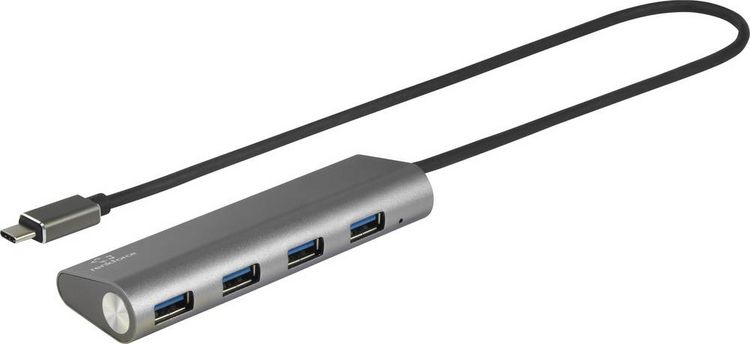 Produktbild: Renkforce RF-3374944 USB-Hub 4 Port USB-A USB 3.2 Gen1 5 GBit/s mit Aluminiumgeh&auml;use Silber