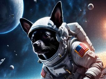 Produktbild: CALVENDO Puzzle Chihuahua Raumfahrer schwebend im Weltraum | 1000 Teile Lege-Gr&ouml;&szlig;e 64x48cm Foto-Puzzle f&uuml;r gl&uuml;ckliche Stunden