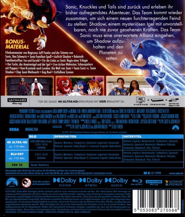 Produktbild: Sonic the Hedgehog 3 (4K Ultra HD) (+ Blu-ray)