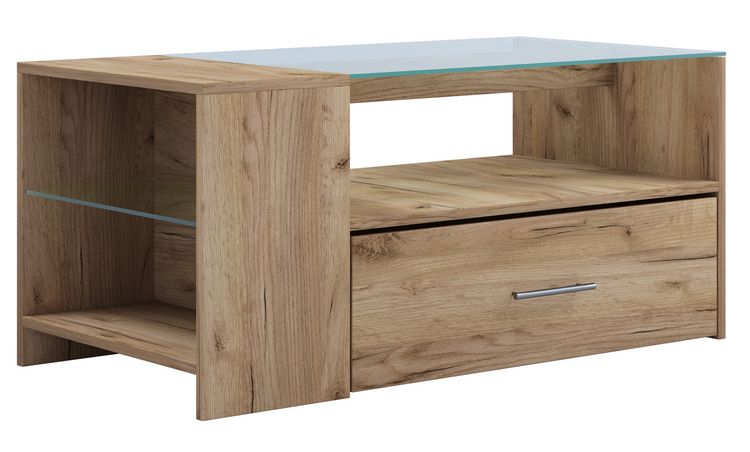 Produktbild: Holz Sofatisch Couchtisch Schublade Glas Tindala